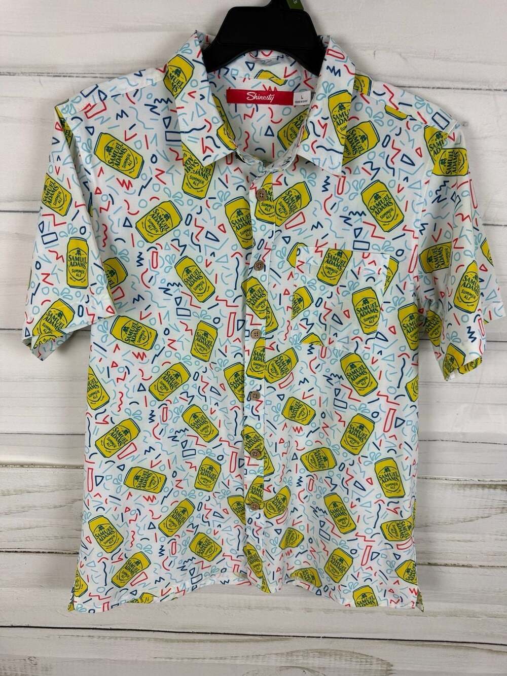 Shinesty Samuel Adams Summer Ale 90s Pattern Button Down Shirt Size Large